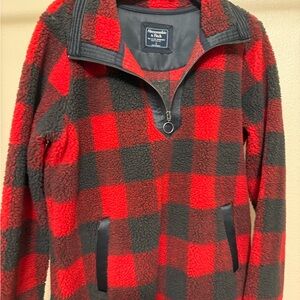 Abercrombie & Fitch Red and Black Checkered Fleece Jacket
